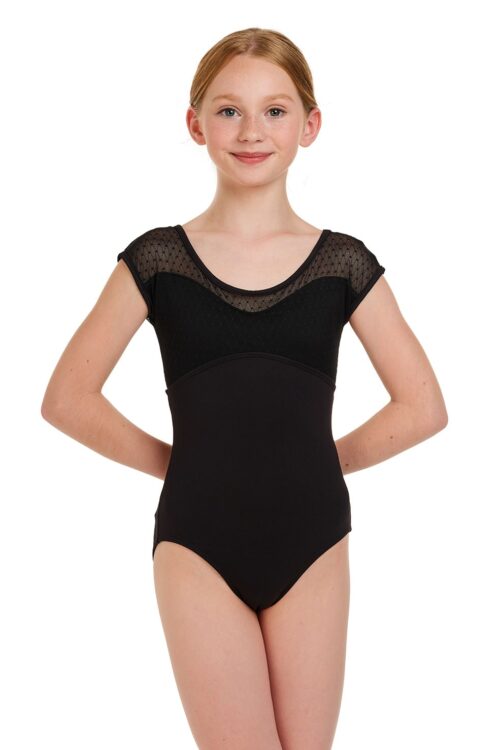 Girls Diamond and Spot Mesh Cap Sleeve Leotard