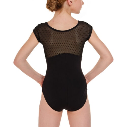 Girls Diamond and Spot Mesh Cap Sleeve Leotard
