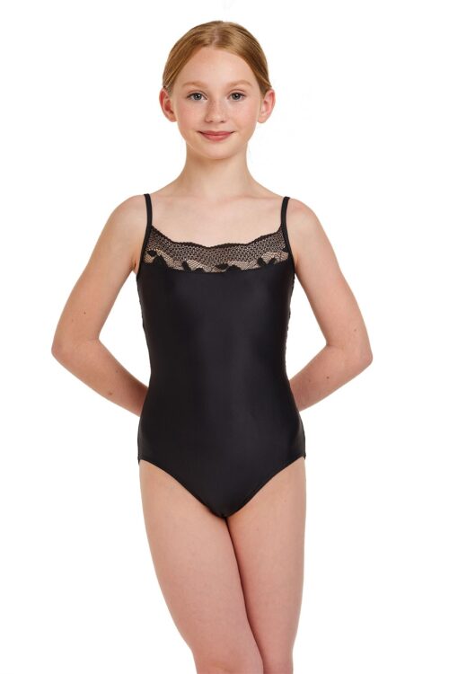 Girls Lace Trim Leotard with Mesh Back