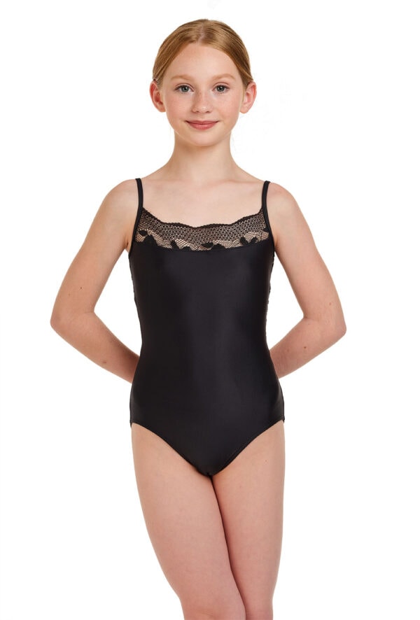 Girls Lace Trim Leotard with Mesh Back