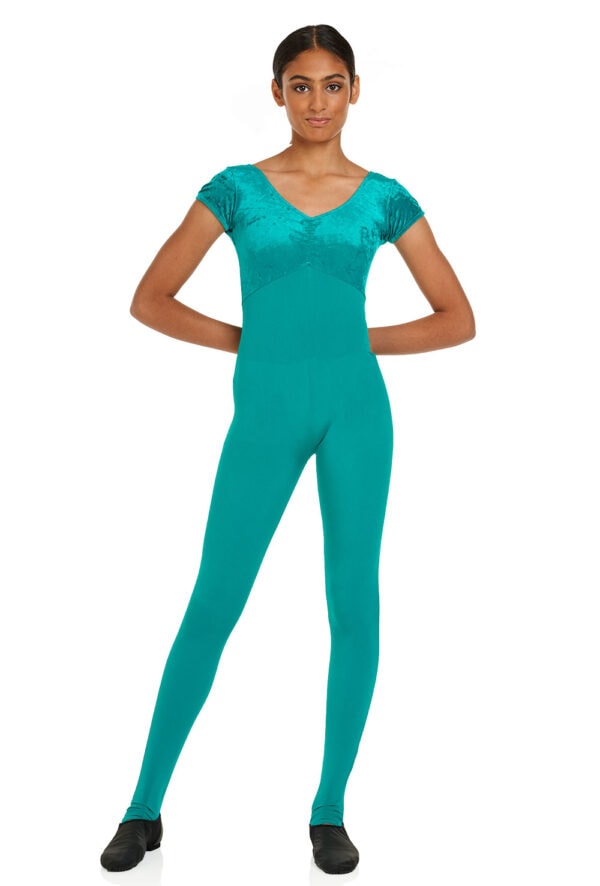 Rose-emerald-front Rose Velour Top Catsuit