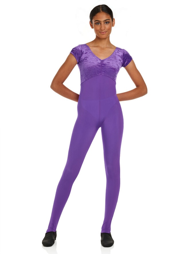 Rose-purple-front Rose Velour Top Catsuit