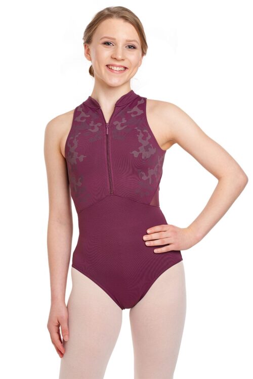 Jade Mirage Print Zipper Leotard