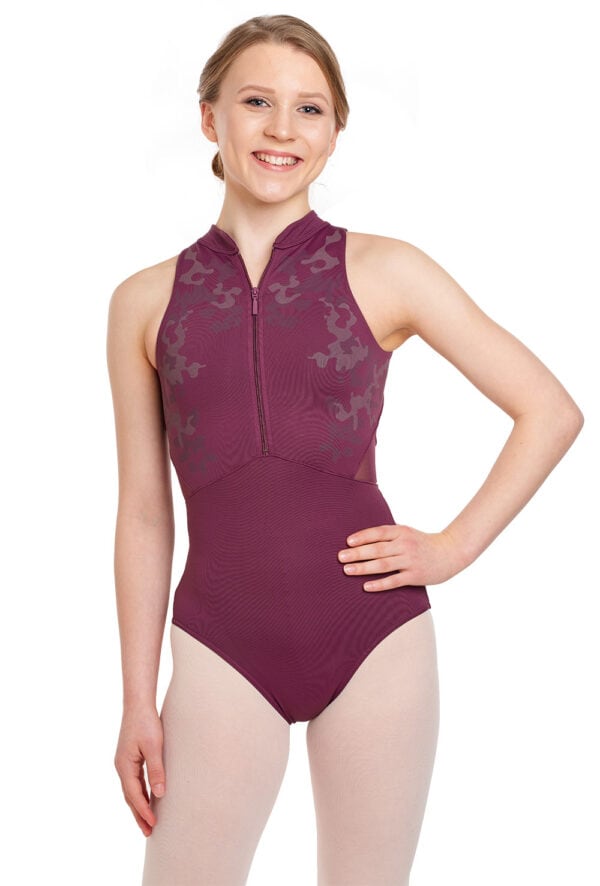 Jade Mirage Print Zipper Leotard