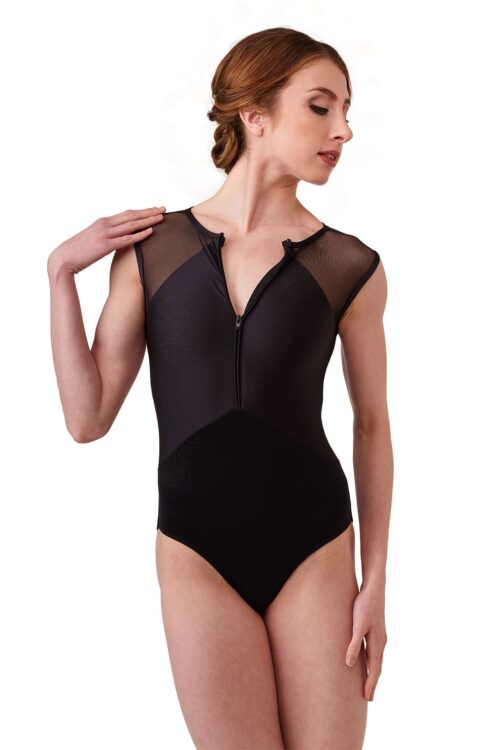 Rae - Rose and Angel Wings Print Zip Front Leotard