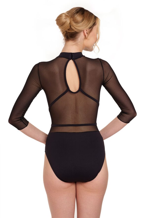 Adela - Turtleneck Leotard with 3/4 Sleeves and Piped Mesh Detail