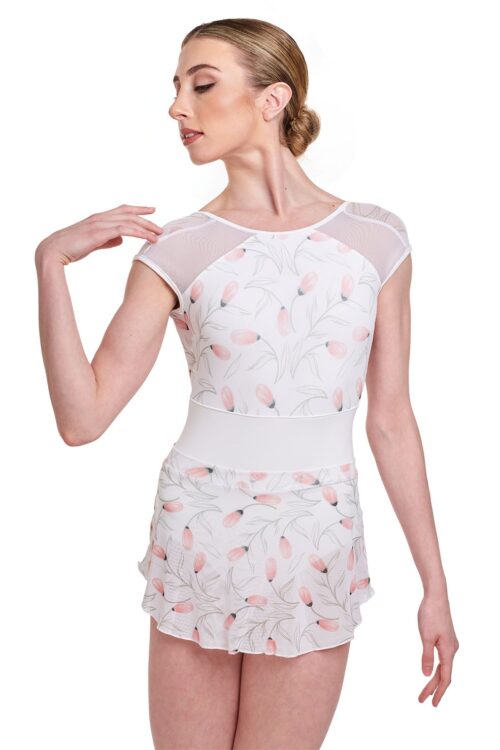 RDE2298-white-front Floral Bud Print Skirt - Contoured Layering Ballet Skirt