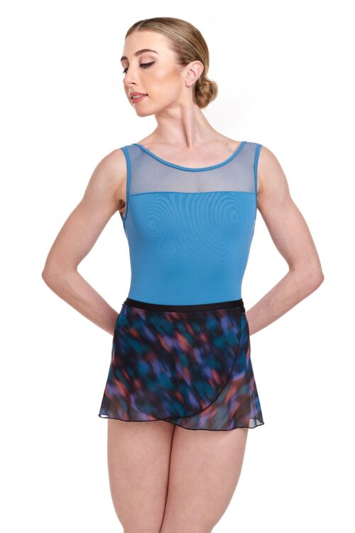 Blur Print Mesh Wrap Skirt