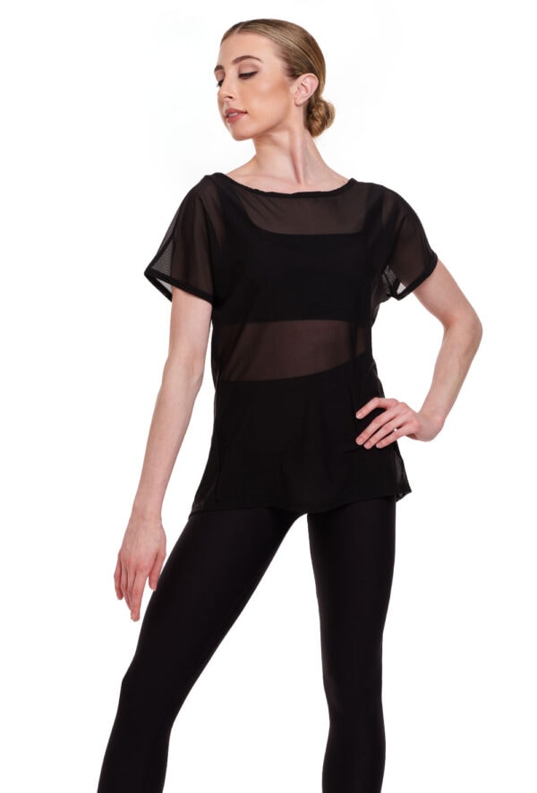 24182-blk-ft Mesh T-shirt with Split Back