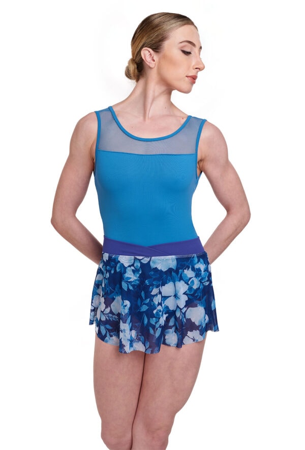 Floral Mesh Pull-on Skirt with Ribbed Waistband