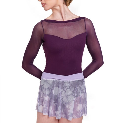 Floral Mesh Pull-on Skirt with Ribbed Waistband