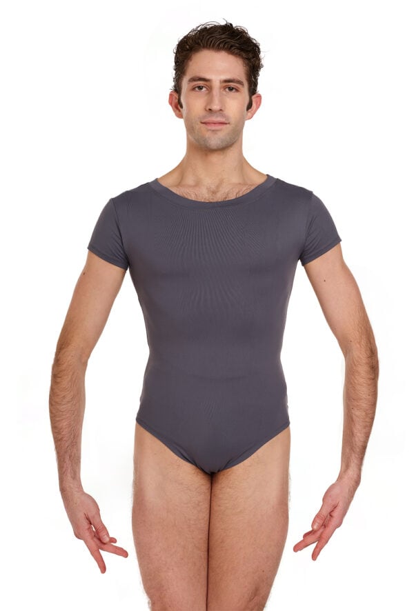 Lupin-grey-2 Lupin - Short Sleeve Leotard with Thong Seat