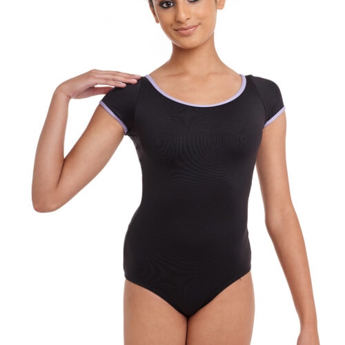 Cap Sleeve Leotard with Square Back and Contrast Trim