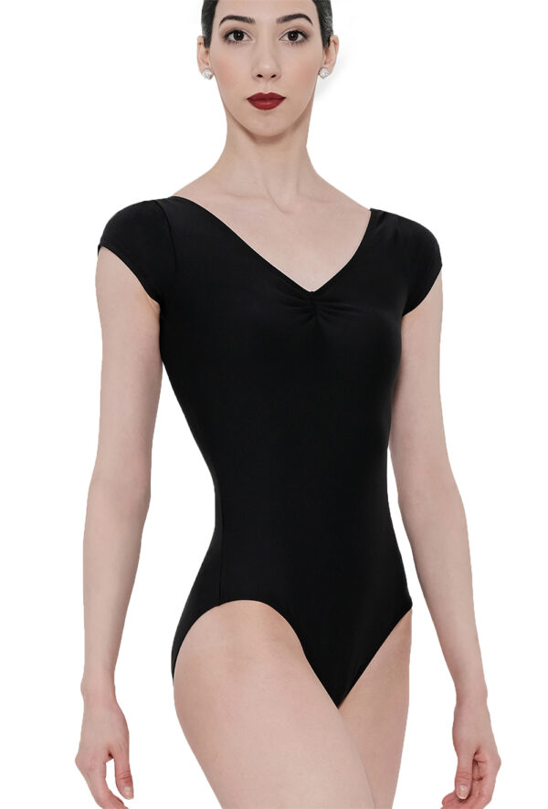 Candide-blk Candide - Cap Sleeve Leotard with Ruche