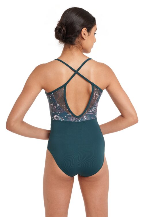 Paisley Print Camisole Leotard with V-Neck