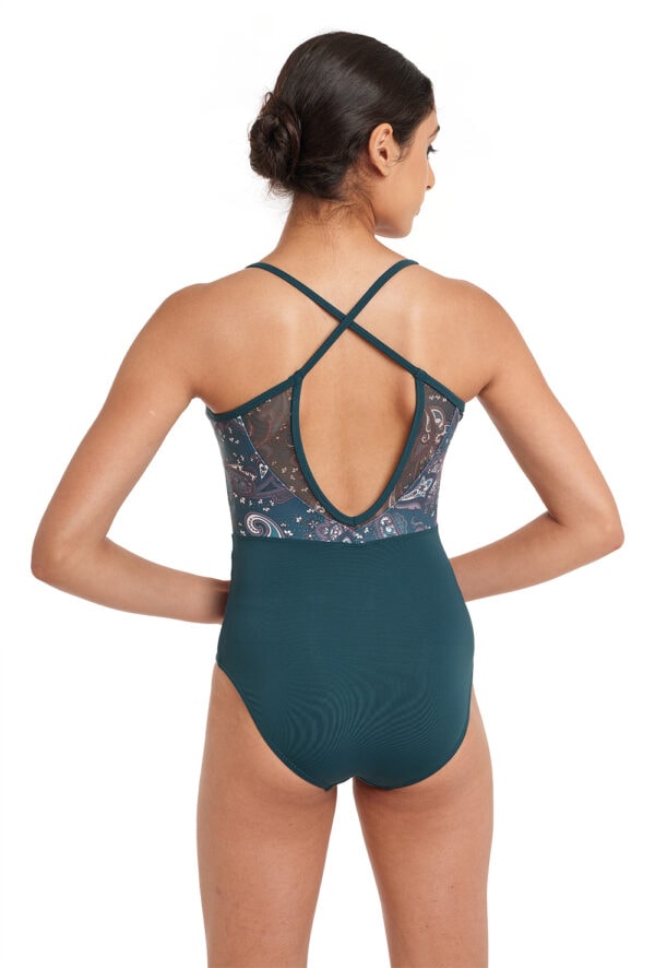 Paisley Print Camisole Leotard with V-Neck