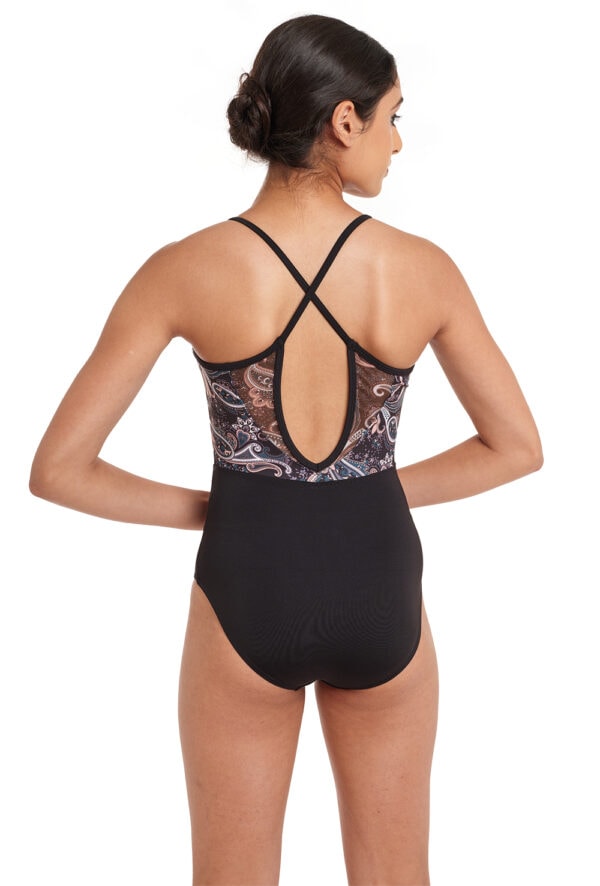 Paisley Print Camisole Leotard with V-Neck