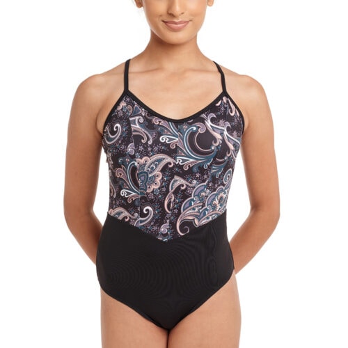 Paisley Print Camisole Leotard with V-Neck