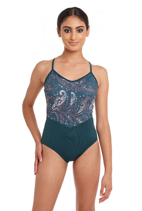 Paisley Print Camisole Leotard with V-Neck