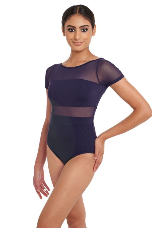 Reika - Cap Sleeve Leotard with Mesh Panelled Bodice