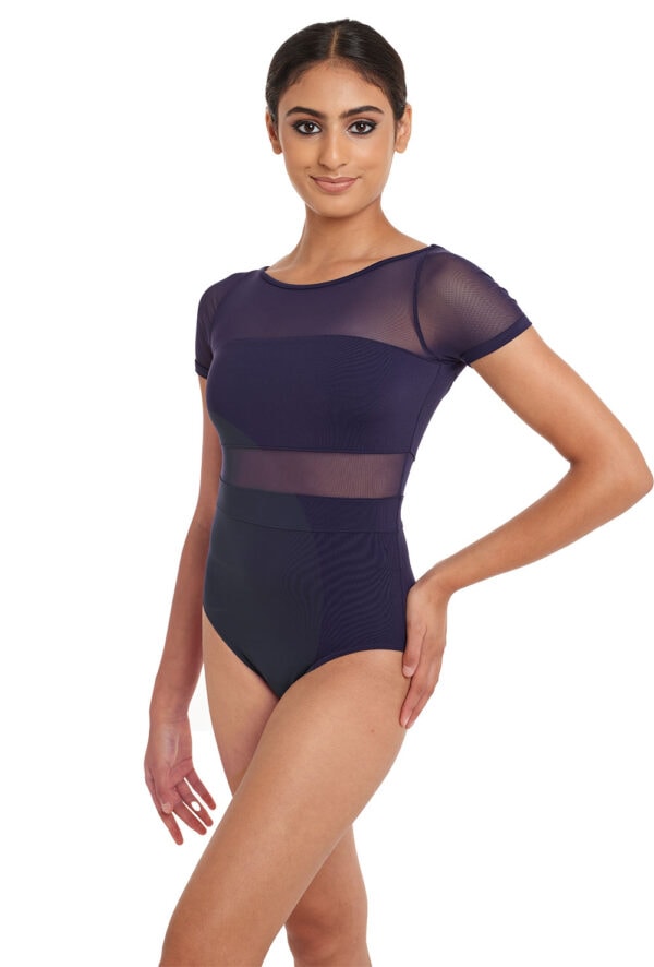 Reika - Cap Sleeve Leotard with Mesh Panelled Bodice