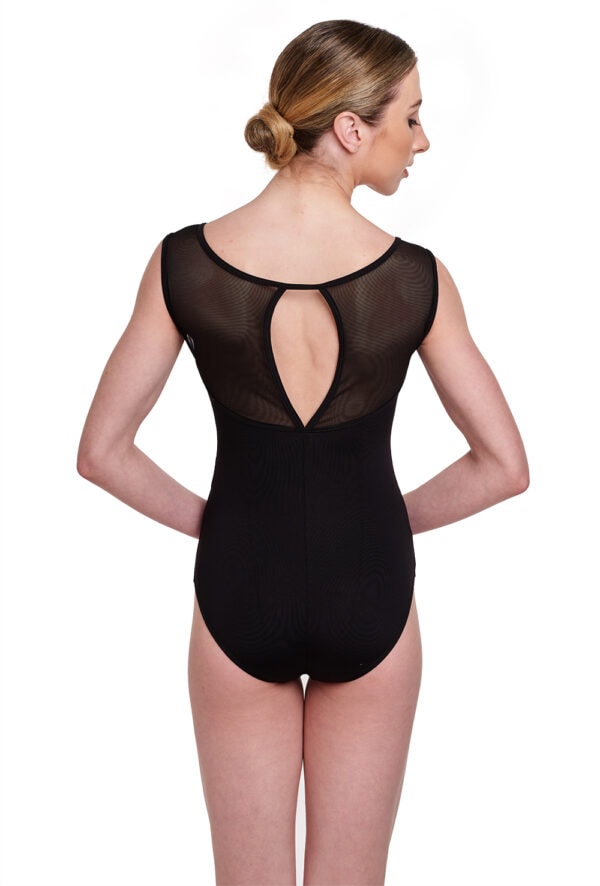 Mesh Top Leotard with Keyhole Back