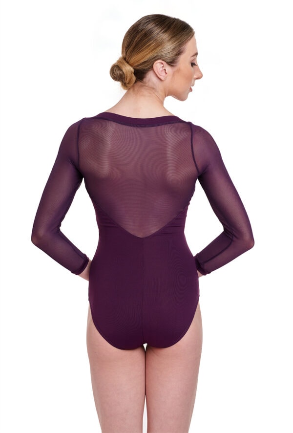 SL129-dk.purple Sweetheart Leotard with Long Mesh Sleeves