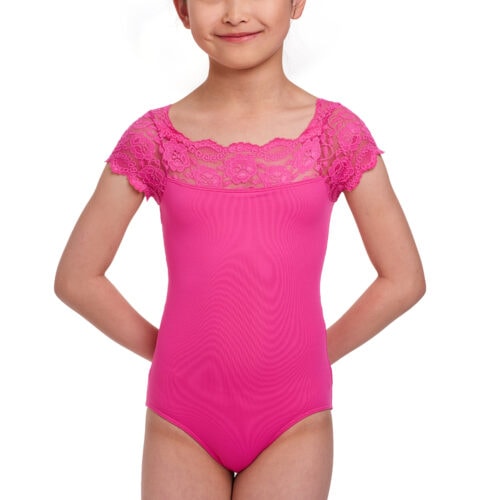 Girls Cap Sleeve Scallop Lace Top Leotard
