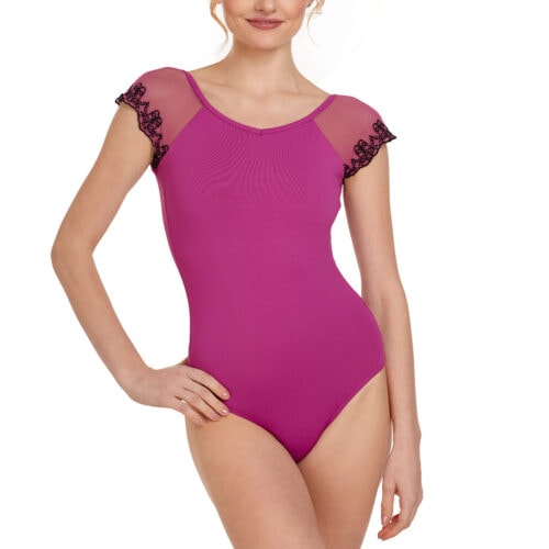 Denise - Embroidered Mesh Cap Sleeve Leotard