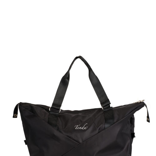 Roomy and stylish this dance bag by Tendu has a generous bottom compartment to keep wet goods, shoes etc separate from the clean stuff ! It features a sleeve on the back that slots onto the handles of a suitcase for easy transportation