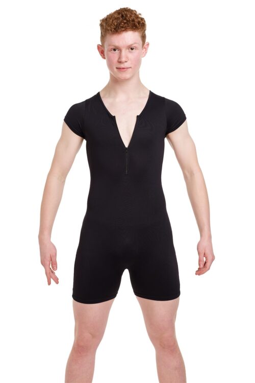 RDE-2724-blk-front Men's Zip Front Short Unitard