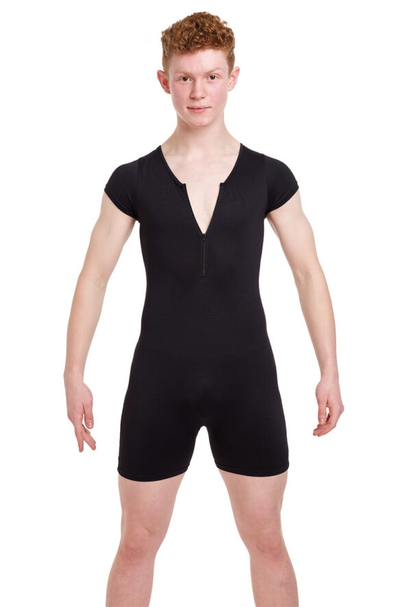 RDE-2724-blk-front Men's Zip Front Short Unitard