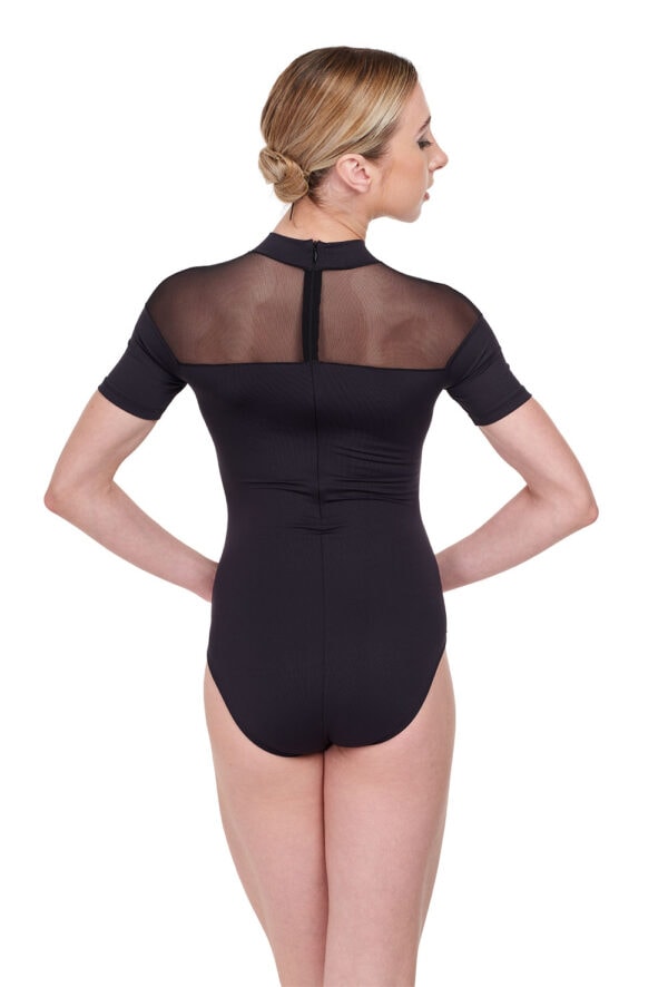 Cassandra-blk-back Cassandra Turtleneck Mesh Leotard