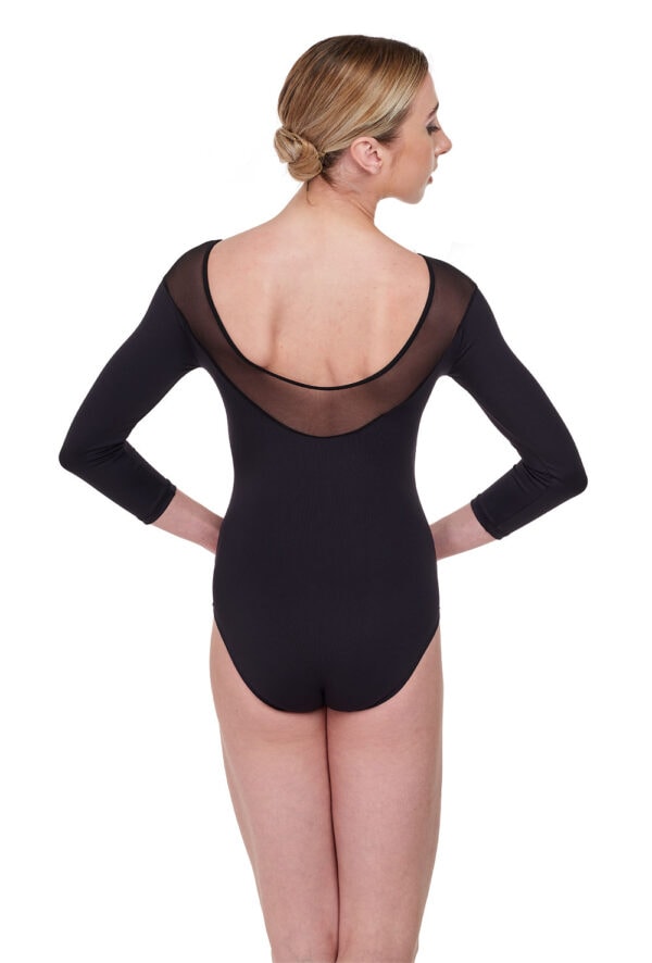 Clara 3/4 Sleeve Leotard with Mesh Yoke