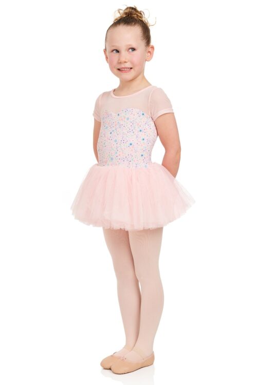 M1554C-front Ditsy Floral Cap Sleeve Tutu Dress