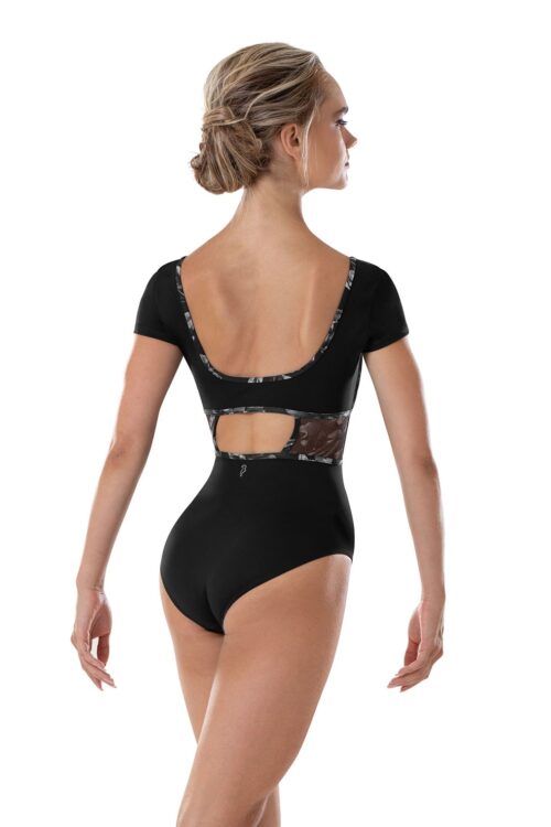 Mia Cap Sleeve Leotard with Ruched Mesh Bust