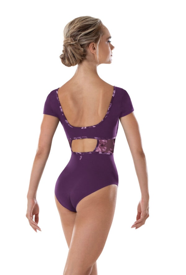 L4292_ELG_BACK Mia Cap Sleeve Leotard with Ruched Mesh Bust