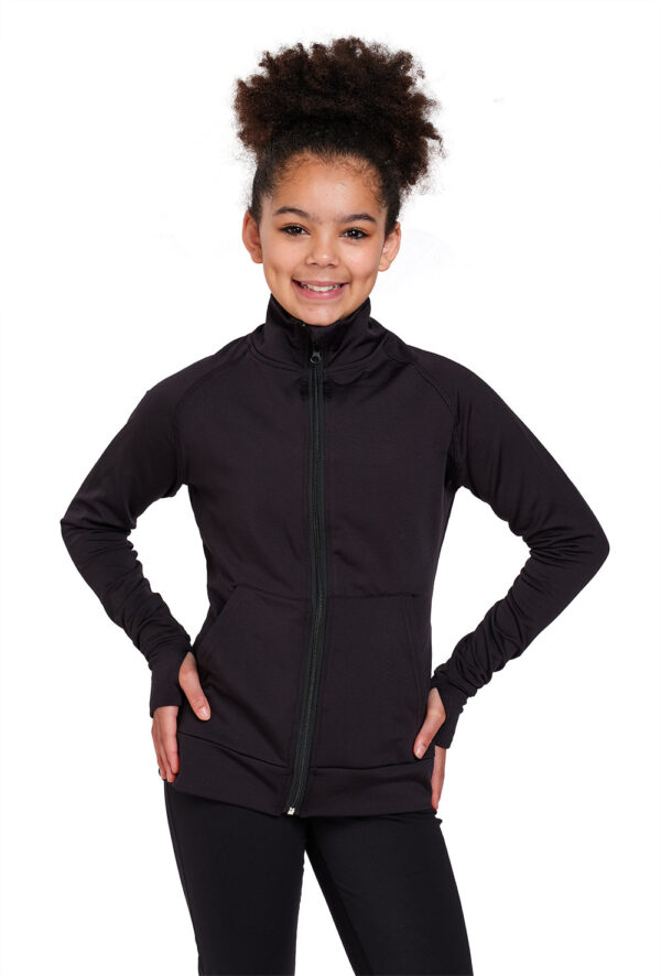 Silky-full-zip-jacket-kids-front Kid's Full Zip Dance Uniform/ Squad Jacket - Logo Service Available