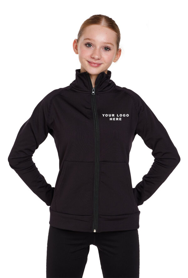 Silky-full-zip-jacket-with-logo-adults-front Ladies Full Zip Dance Uniform/ Squad Jacket - Logo Service Available