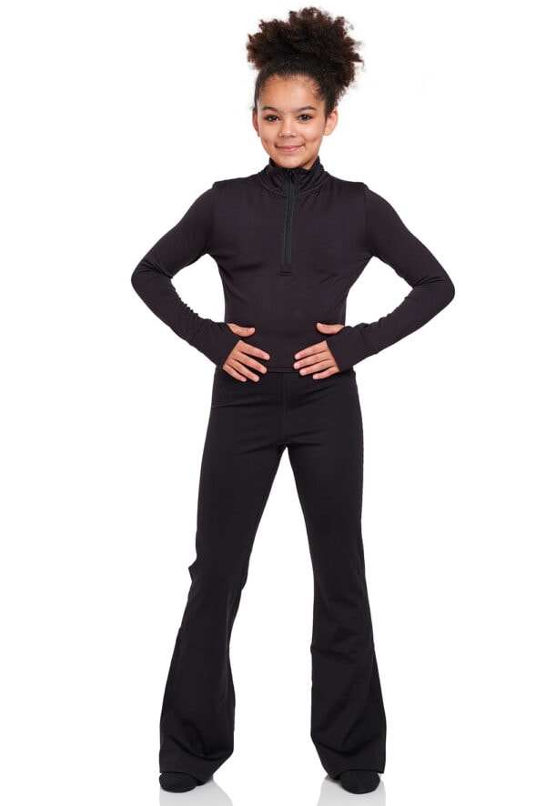 Silky-half-zip-jacket-and-jazz-pants-kdis-front Kids Long Sleeve Zip Crop Top - Logo Service Available