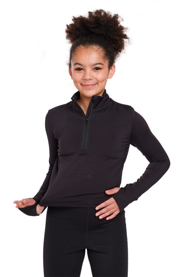 Silky-half-zip-jacket-kids-front-2 Kids Long Sleeve Zip Crop Top - Logo Service Available