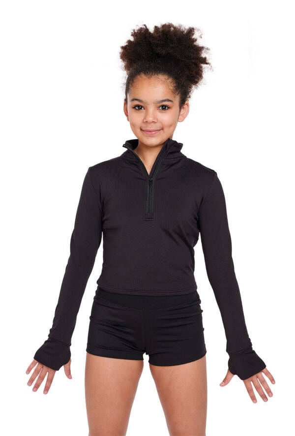 Silky-half-zip-jacket-kids-front Kids Long Sleeve Zip Crop Top - Logo Service Available
