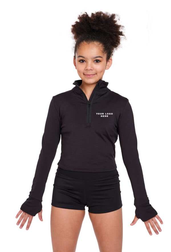 Silky-half-zip-jacket-kids-front-with-logo Kids Long Sleeve Zip Crop Top - Logo Service Available