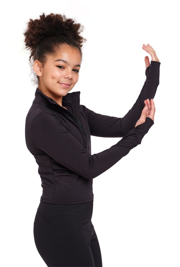 Silky-half-zip-jacket-kids-side Kids Long Sleeve Zip Crop Top - Logo Service Available