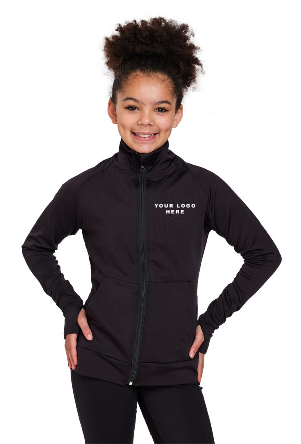 full-zip-jacket-with-logo-kids-front Kid's Full Zip Dance Uniform/ Squad Jacket - Logo Service Available