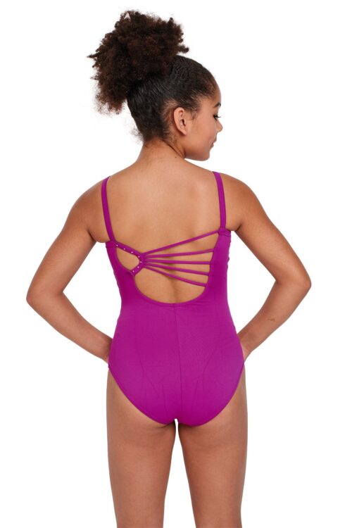 SL175-pink-back Girls Camisole Leotard with Diamanté Detail
